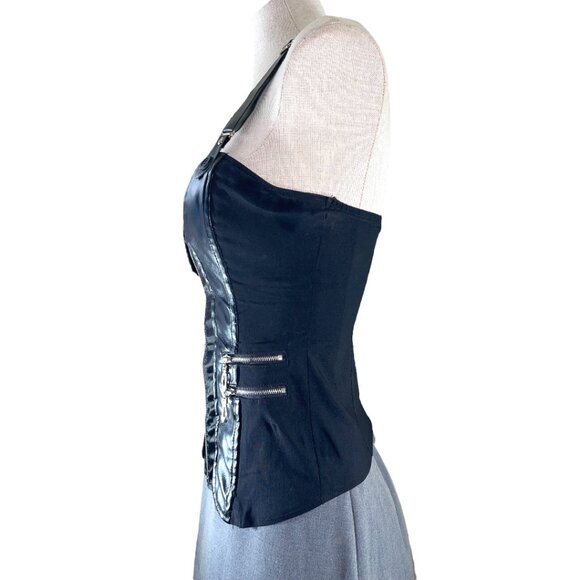 Oh Yes Suspender Back Zip Up Front Black Bustier Corset Top 3 zip pockets Size M - Picture 5 of 8